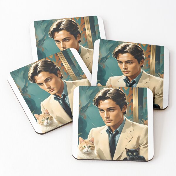 Item preview, Art Deco Handsome Man - Alain Delon With Cats designed and sold by JoyPhotoArt.