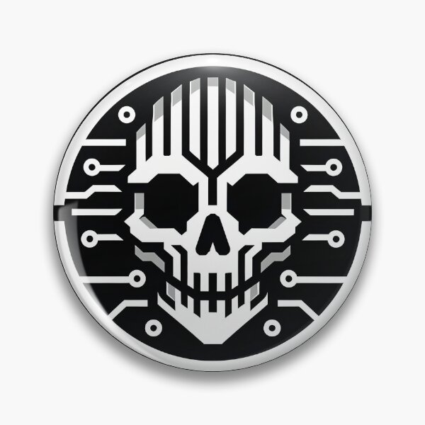 Item preview, White cyborg skull circle symbol on black designed and sold by cyberheadscifi.