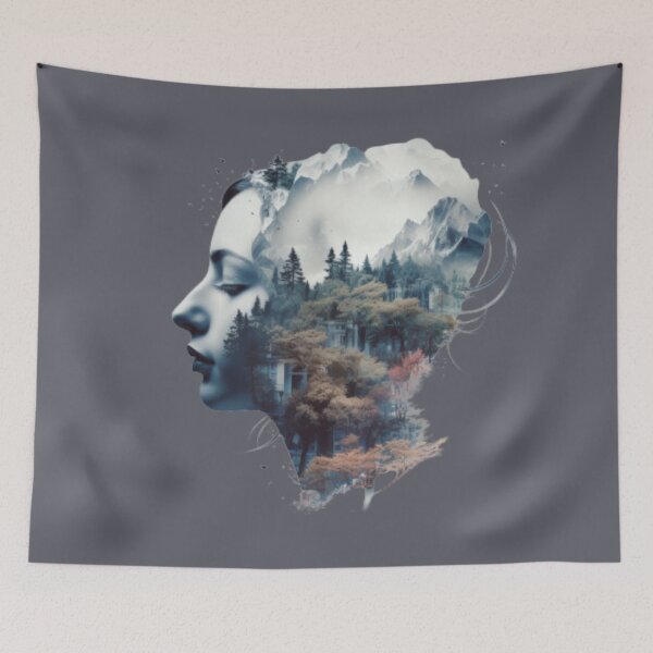 Item preview, Female profile face on winter mountainous landscape designed and sold by cristina1001.