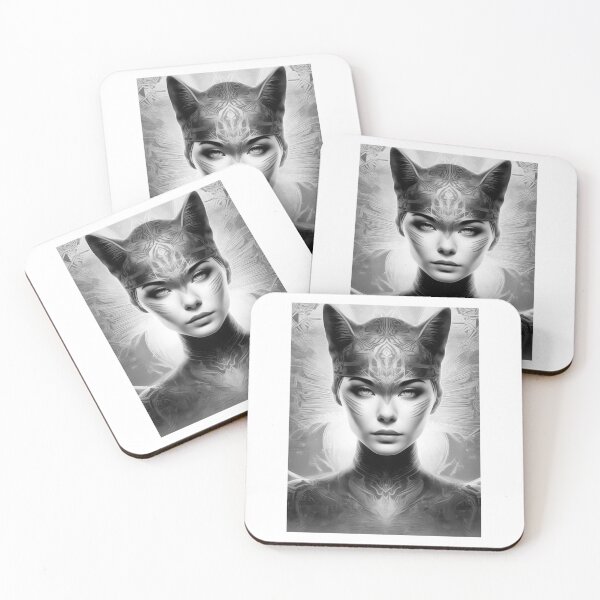 Item preview, BW Art Deco Portrait Of A Beautiful Cat Woman designed and sold by JoyPhotoArt.