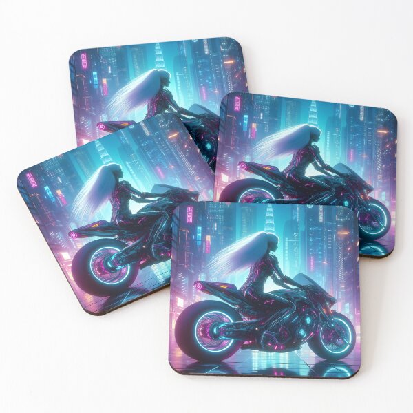 Item preview, Cyberpunk girl with white hair on bike designed and sold by cyberheadscifi.