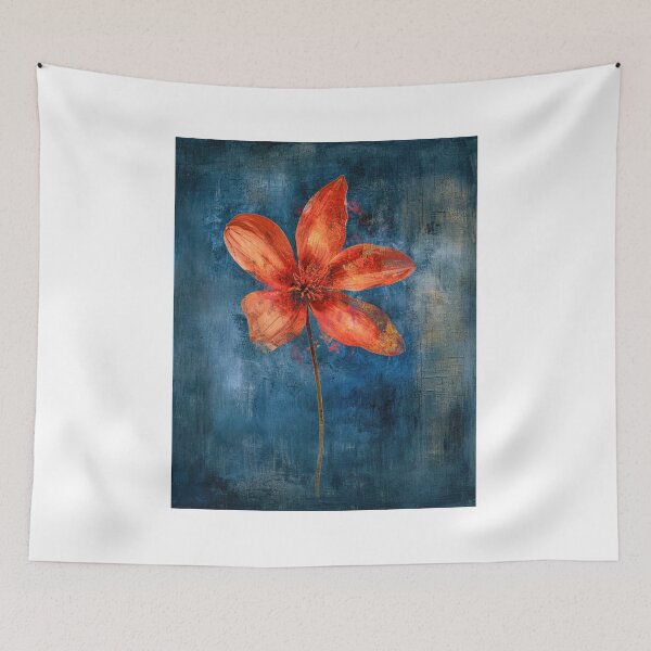 Item preview, Vibrant orange flower on a dark blue background designed and sold by JuanmaLW.