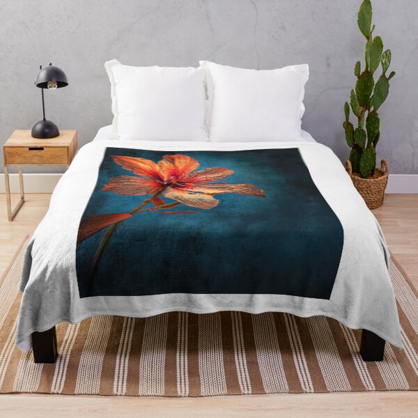 Item preview, Vibrant orange flower on a dark blue background designed and sold by JuanmaLW.