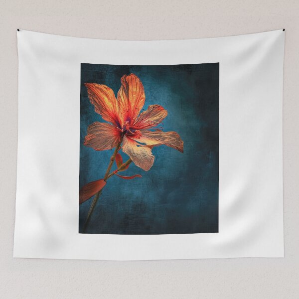 Item preview, Vibrant orange flower on a dark blue background designed and sold by JuanmaLW.