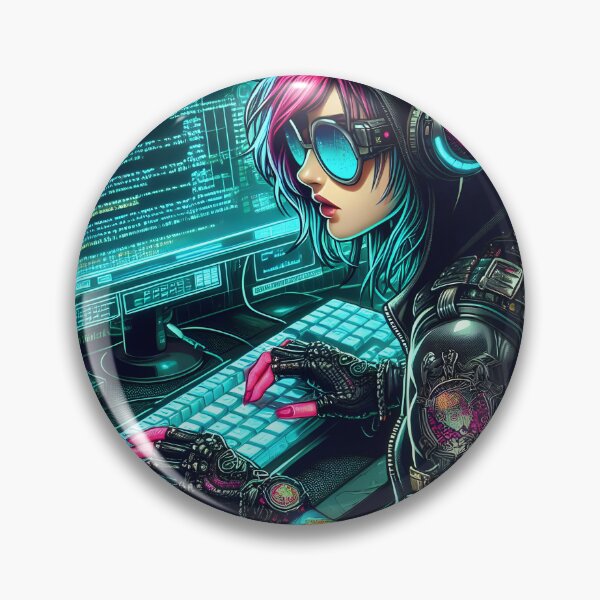 Item preview, Cyberpunk hacker girl with black hood jacket designed and sold by cyberheadscifi.