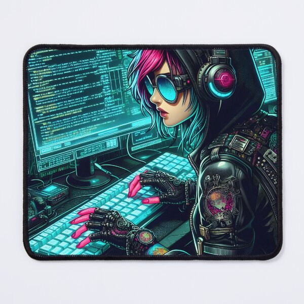 Item preview, Cyberpunk hacker girl with black hood jacket designed and sold by cyberheadscifi.
