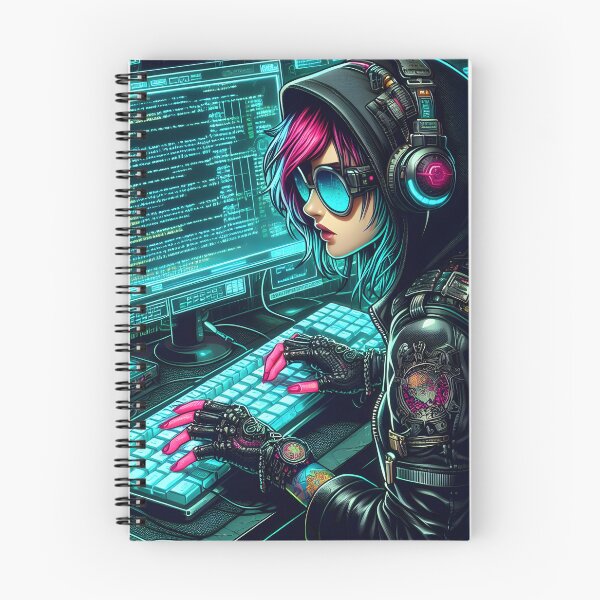 Item preview, Cyberpunk hacker girl with black hood jacket designed and sold by cyberheadscifi.
