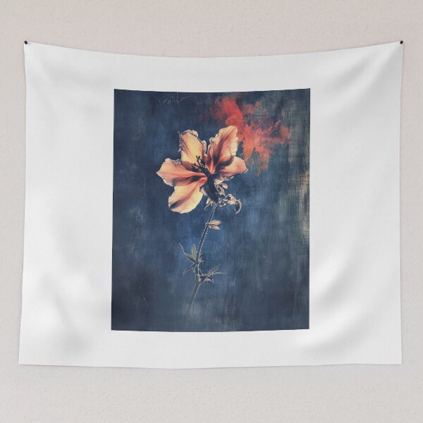 Item preview, Vibrant orange flower on a dark blue background designed and sold by JuanmaLW.