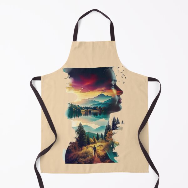 Item preview, Female profile face on mountainous landscape and sunset designed and sold by cristina1001.