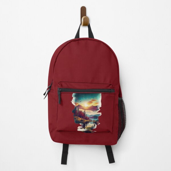 Item preview, Female profile face on autumnal mountainous landscape and sunset designed and sold by cristina1001.