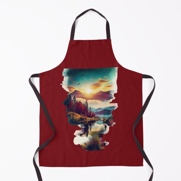 Item preview, Female profile face on autumnal mountainous landscape and sunset designed and sold by cristina1001.
