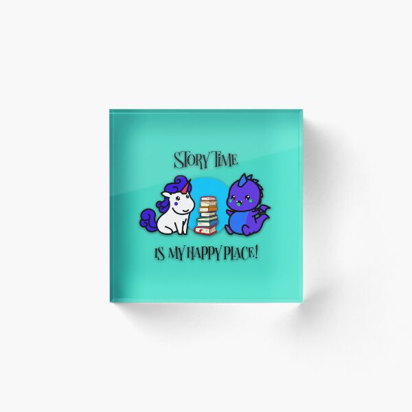 Item preview, "Story Time Is My Happy Place” Chibi Unicorn & Dragon designed and sold by TickleSharkDsg.