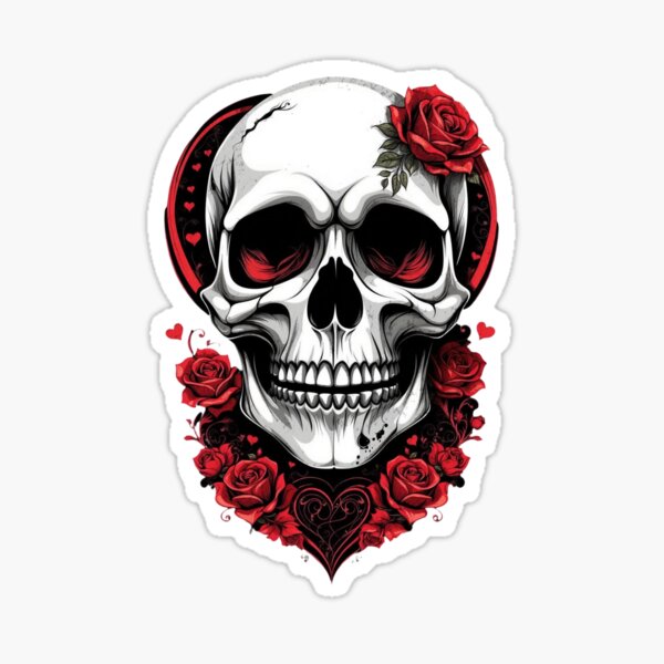 Artikel-Vorschau von Totenschädel mit Rosen und Herzen im Valentinsstil, designt und verkauft von shaggydawgg.