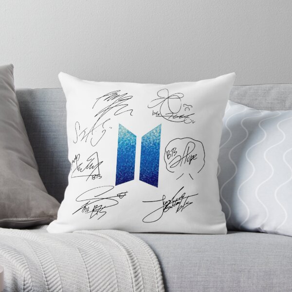 BTS Logo and Signatures Throw Pillow