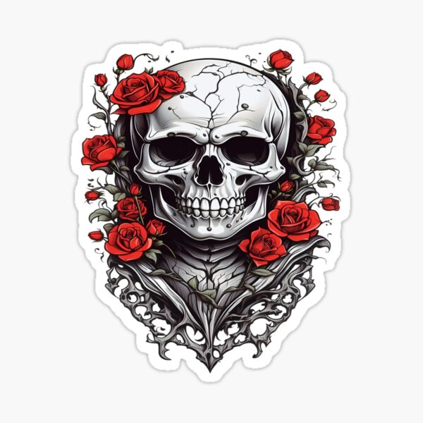 Artikel-Vorschau von  Totenschädel mit Rosen und Herzen im Valentinsstil, designt und verkauft von shaggydawgg.