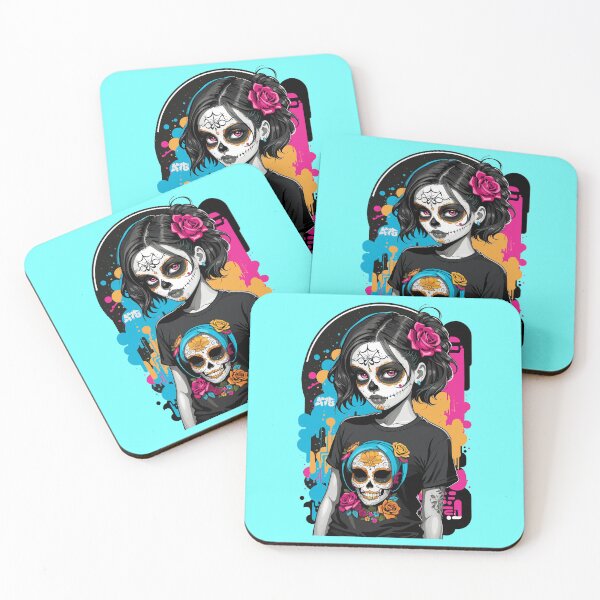 Item preview, Sugar Skull Girl with Black Hair and Paint Splashes designed and sold by A78-Designs.