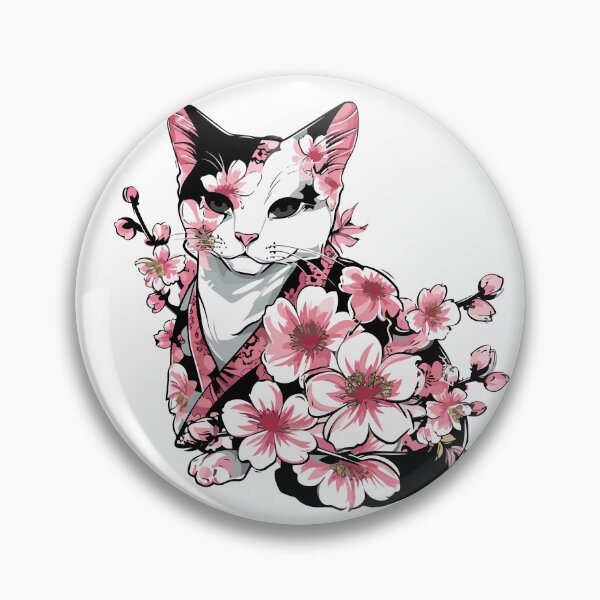 Artikelvorschau, Katze im Kimono mit Blumen entworfen und verkauft von TheRealmWithin.