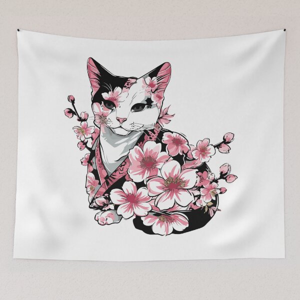 Item preview, Cat in kimono with flowers designed and sold by TheRealmWithin.