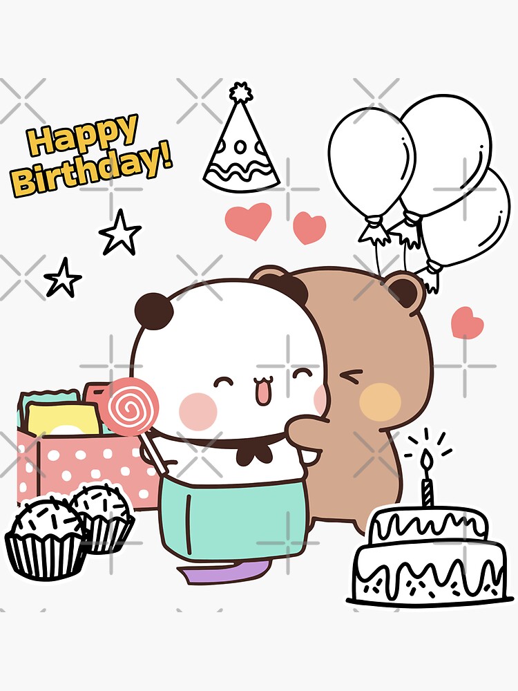 Happy Birthday from DuDu Bear and BuBu Panda Sticker for Sale by Pandety