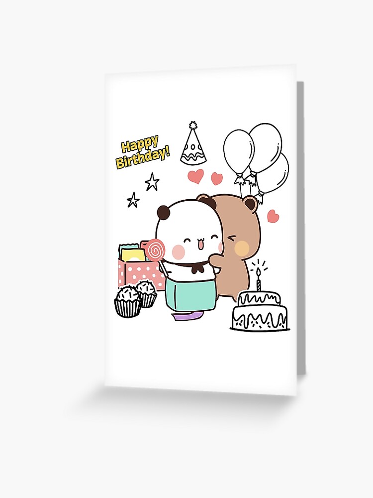 Thumbnail 1 of 2, Greeting Card, Happy Birthday from DuDu Bear and BuBu Panda designed and sold by Pandety.