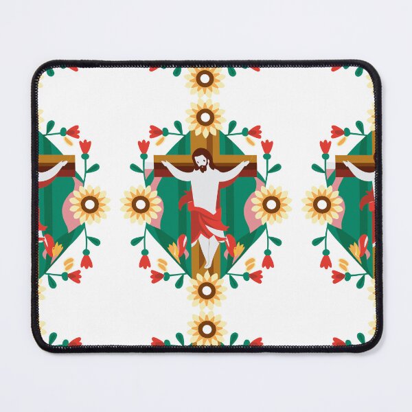 Item preview, Jesus My Savior - Retro Cross Design with Kid-Friendly Jesus Image and Flowers designed and sold by HahaHandlesHub.