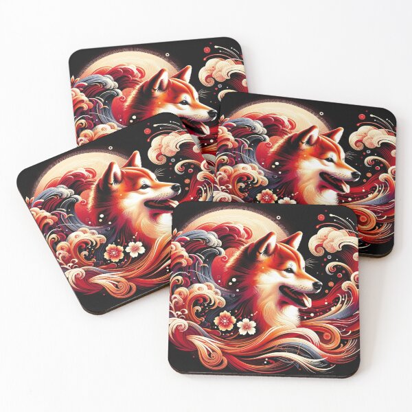 Item preview, Fiery Spirit of the Shiba: Waves and Cherry Trees in Harmony designed and sold by ArtemioVisions.