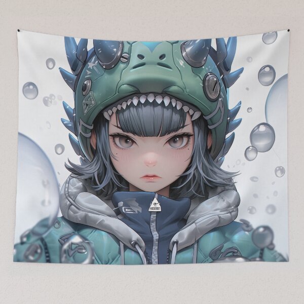 Item preview, Underwater Bubble Fantasy Anime Girl with Cool Helmet designed and sold by bubblegoth.