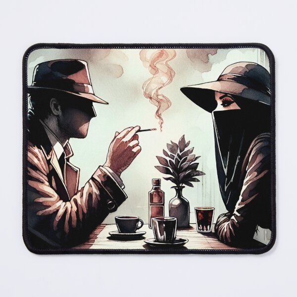 Item preview, Noir Watercolor Detective and the Mysterious Woman designed and sold by RESToRAPTOR.
