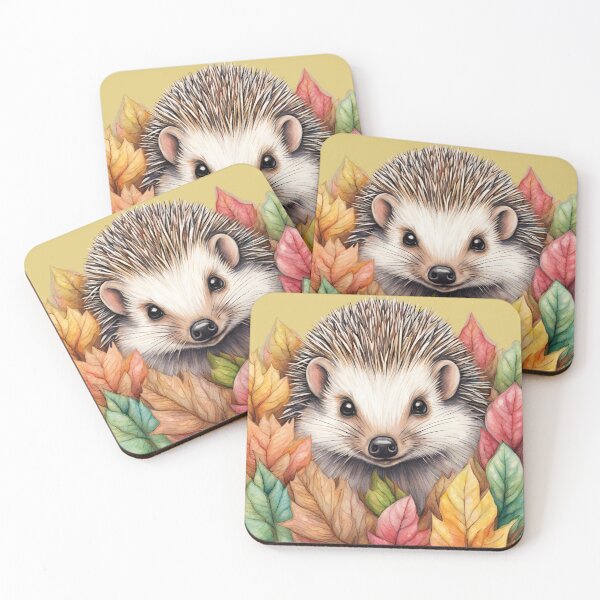 Item preview, Autumn Hedgehog with Colorful Leaves designed and sold by LittleGoblinPrs.