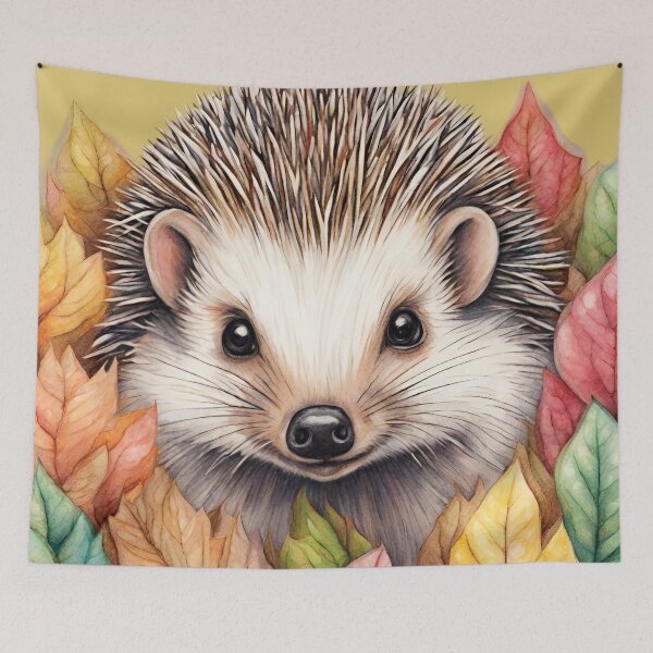 Item preview, Autumn Hedgehog with Colorful Leaves designed and sold by LittleGoblinPrs.