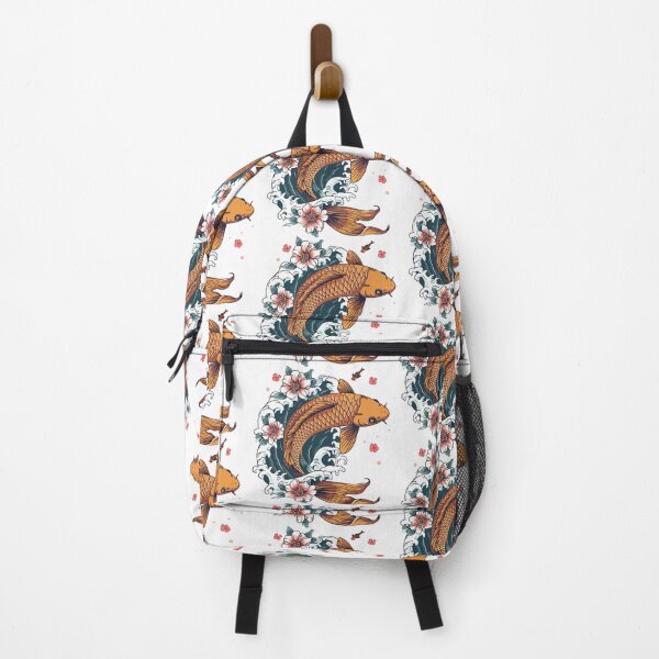 Item preview, Gold carp koi on waves in flowers designed and sold by TheRealmWithin.