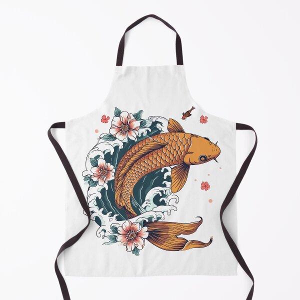 Item preview, Gold carp koi on waves in flowers designed and sold by TheRealmWithin.