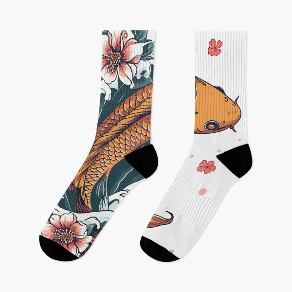 Item preview, Gold carp koi on waves in flowers designed and sold by TheRealmWithin.