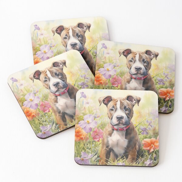 Item preview, Pitbull Puppy in Flower Garden (watercolor) designed and sold by Samuelsboro.