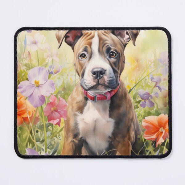 Item preview, Pitbull Puppy in Flower Garden (watercolor) designed and sold by Samuelsboro.
