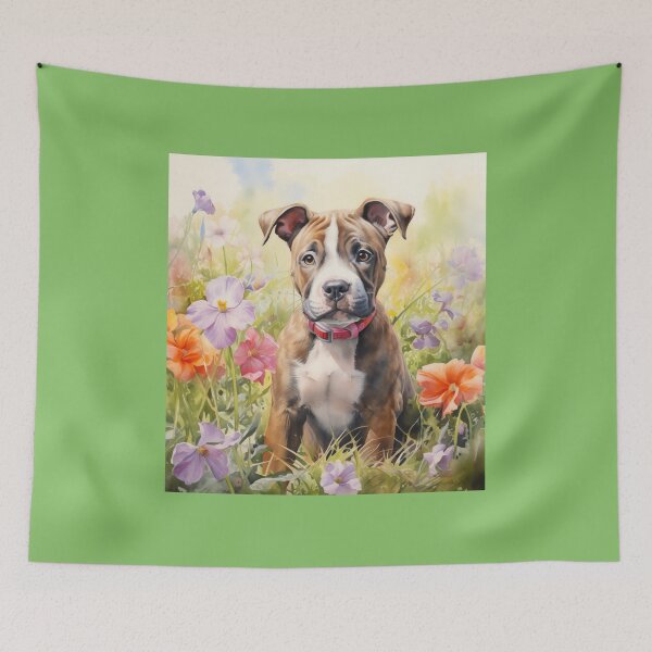 Item preview, Pitbull Puppy in Flower Garden (watercolor) designed and sold by Samuelsboro.