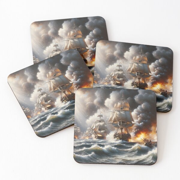 Item preview, The Battle of Trafalgar, with ships and cannon fire, in a dramatic marine painting style designed and sold by FunnyGiftIdeas.