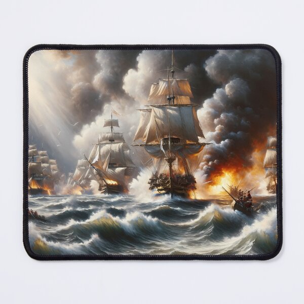 Item preview, The Battle of Trafalgar, with ships and cannon fire, in a dramatic marine painting style designed and sold by FunnyGiftIdeas.