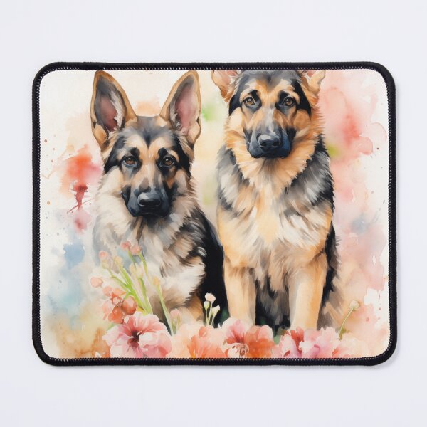 Item preview, German Shepherd Dogs with Watercolor Flowers designed and sold by Samuelsboro.