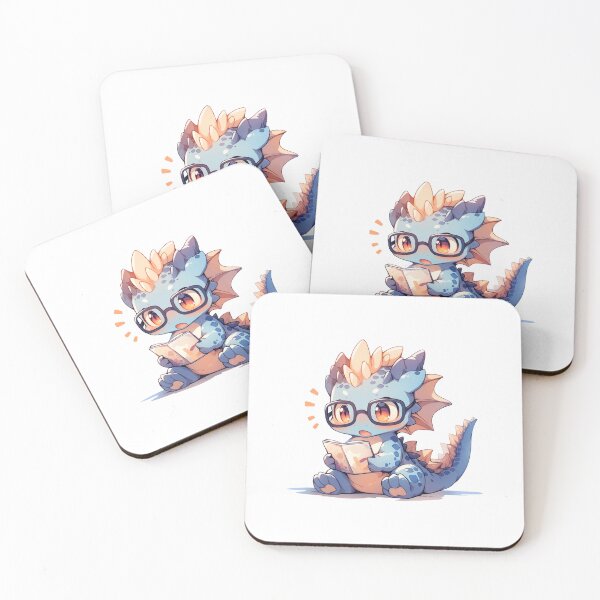 Item preview, Cute Kawaii Surprised Dragon Reading a Book The Librarians Horde designed and sold by CozyKawaiiArt.