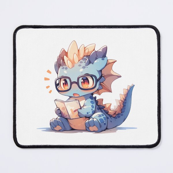 Item preview, Cute Kawaii Surprised Dragon Reading a Book The Librarians Horde designed and sold by CozyKawaiiArt.