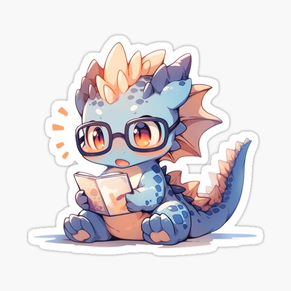 Artikel-Vorschau von Niedlicher Kawaii-überraschter Drache, der ein Buch liest. Die Horde der Bibliothekare, designt und verkauft von CozyKawaiiArt.