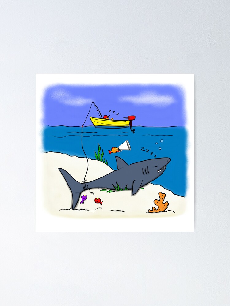 Funny fishing cartoon Poster for Sale by FrogFactory