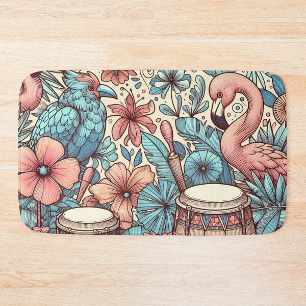 Item preview, Flamingo Retro Hawaiian Hibiscus Bongo Drums Tropical Graphic designed and sold by CoffeeIsATrip.