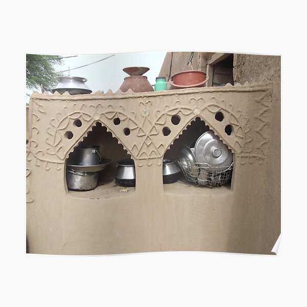 Village home interior Cabinet of mud clay Poster