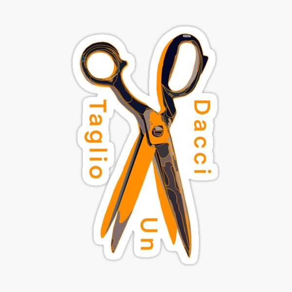 Forbici scritta nero arancio sartoria barbiere Sticker
