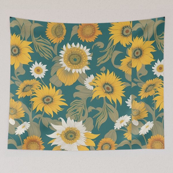 Item preview, sunflowers with white flowers in green background summer and spring collection designed and sold by Carlos Gudino.