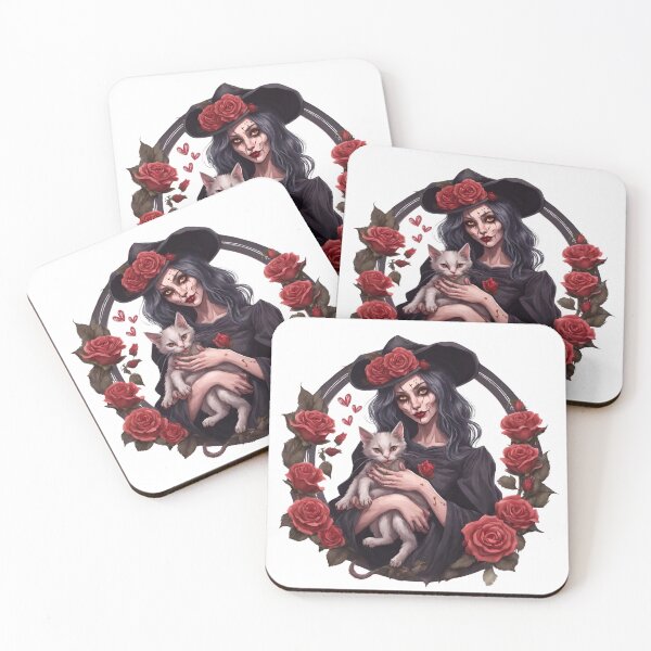 Item preview, Valentines witch witch cute cat and red roses designed and sold by AriChaber.