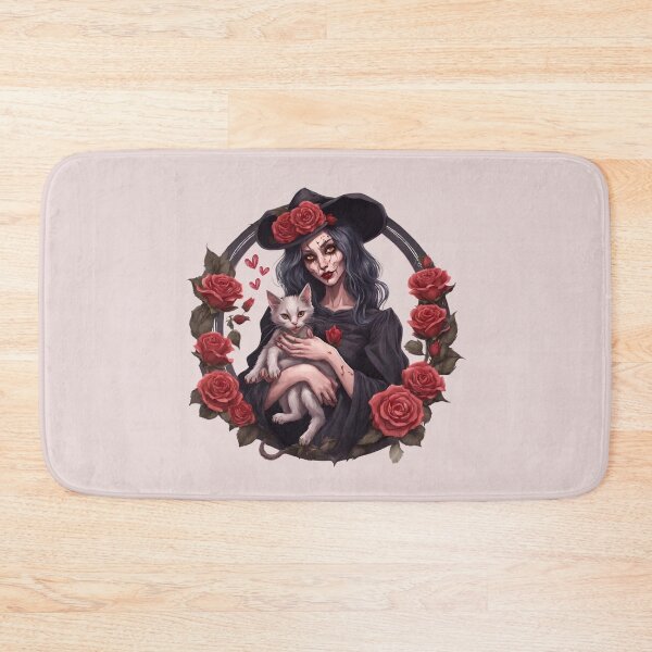 Item preview, Valentines witch witch cute cat and red roses designed and sold by AriChaber.