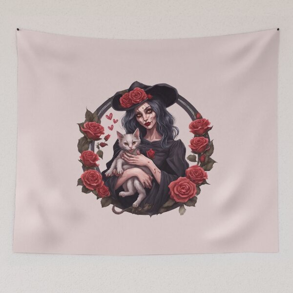 Item preview, Valentines witch witch cute cat and red roses designed and sold by AriChaber.